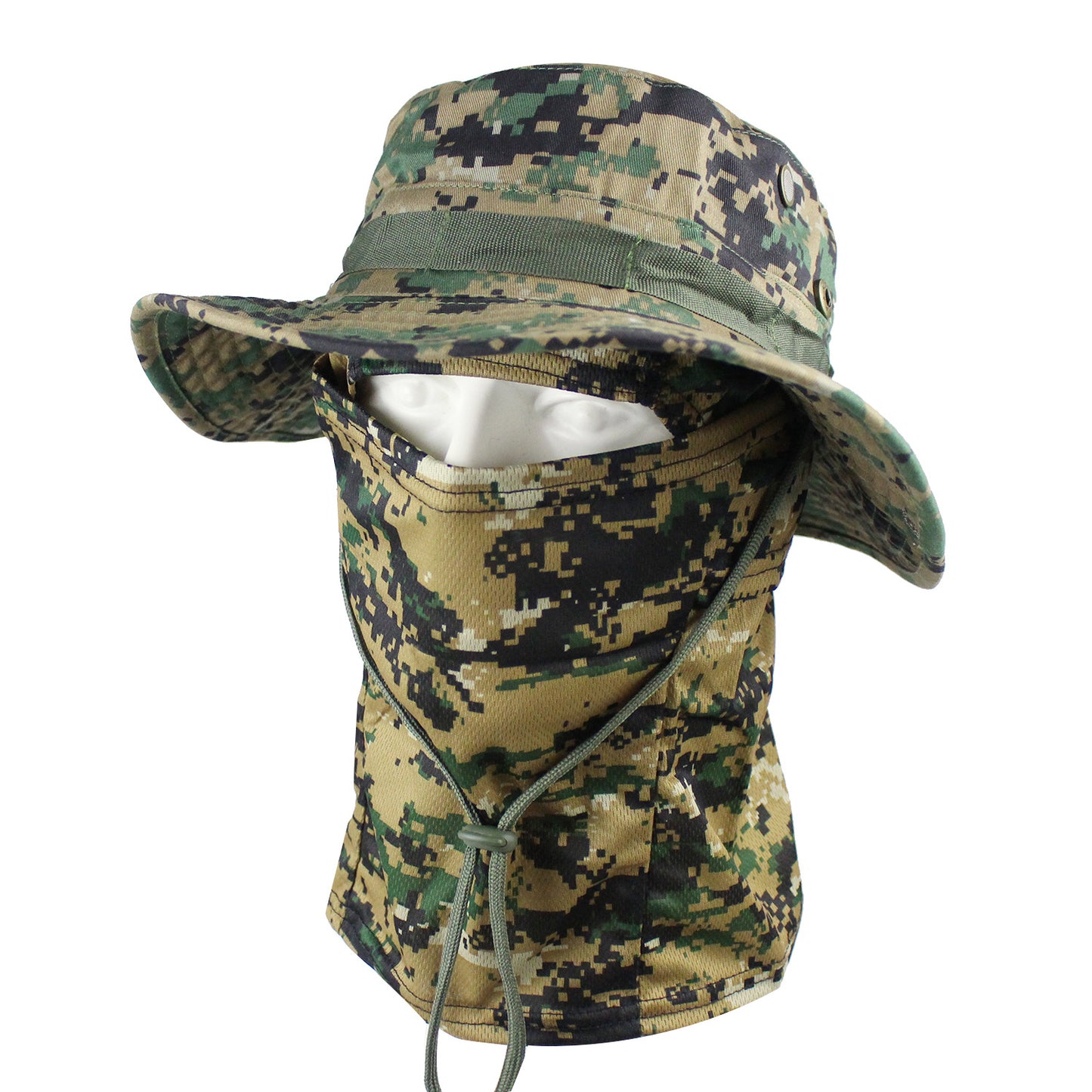 Camo Tactical Fisherman Hat  Mountaineering Training Sunshade Round Edge Hat Mask Two-piece Set
