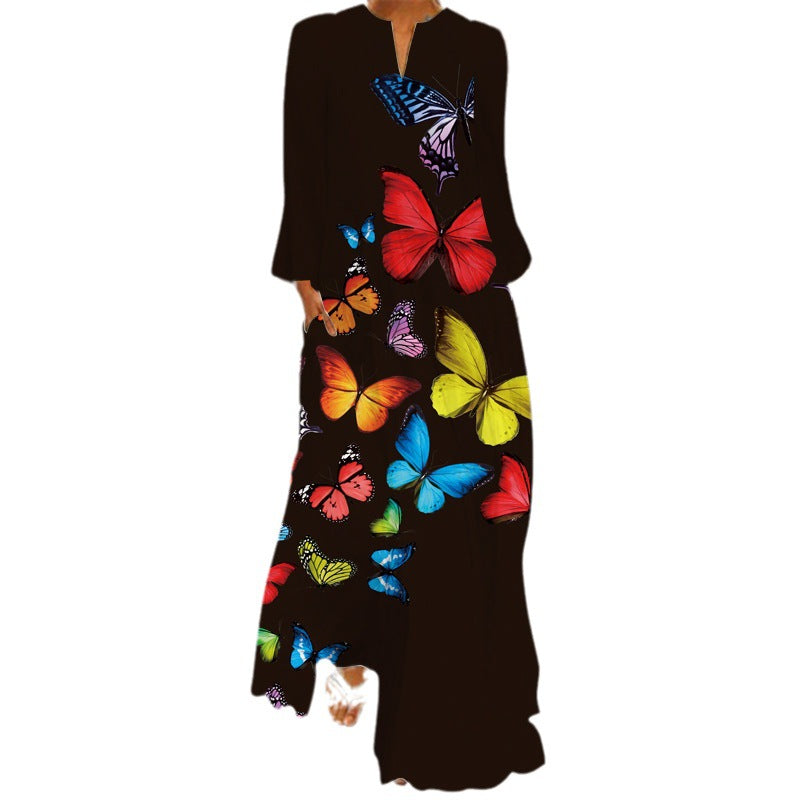 Butterfly Print Long Dress