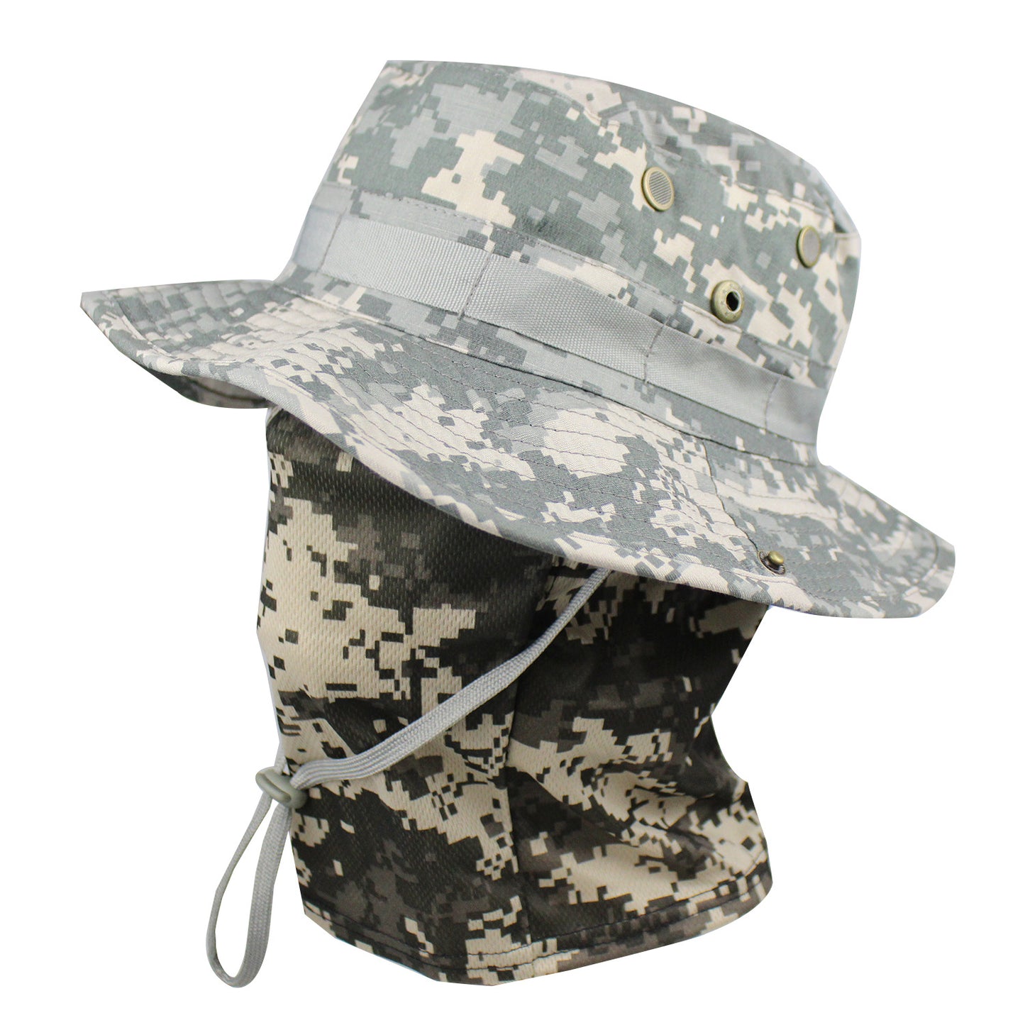 Camo Tactical Fisherman Hat  Mountaineering Training Sunshade Round Edge Hat Mask Two-piece Set