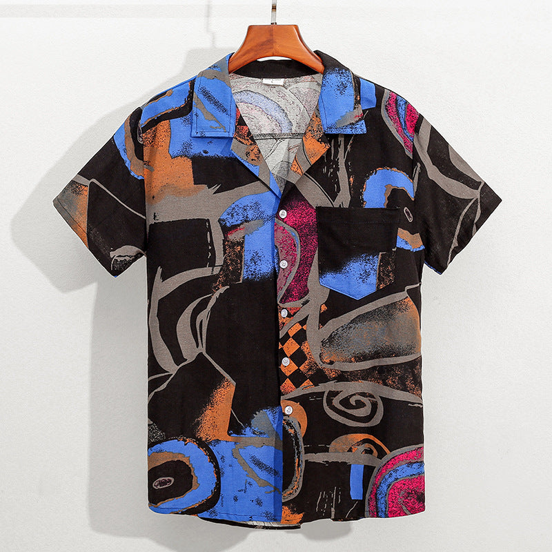 Men's Cotton Linen Printed Beach Shorts