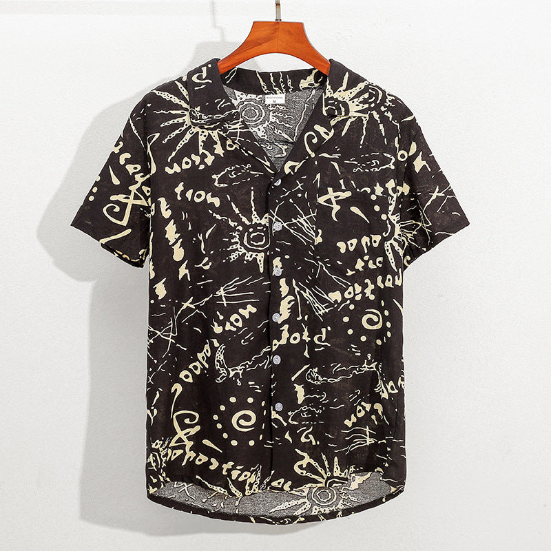 Men's Cotton Linen Printed Beach Shorts