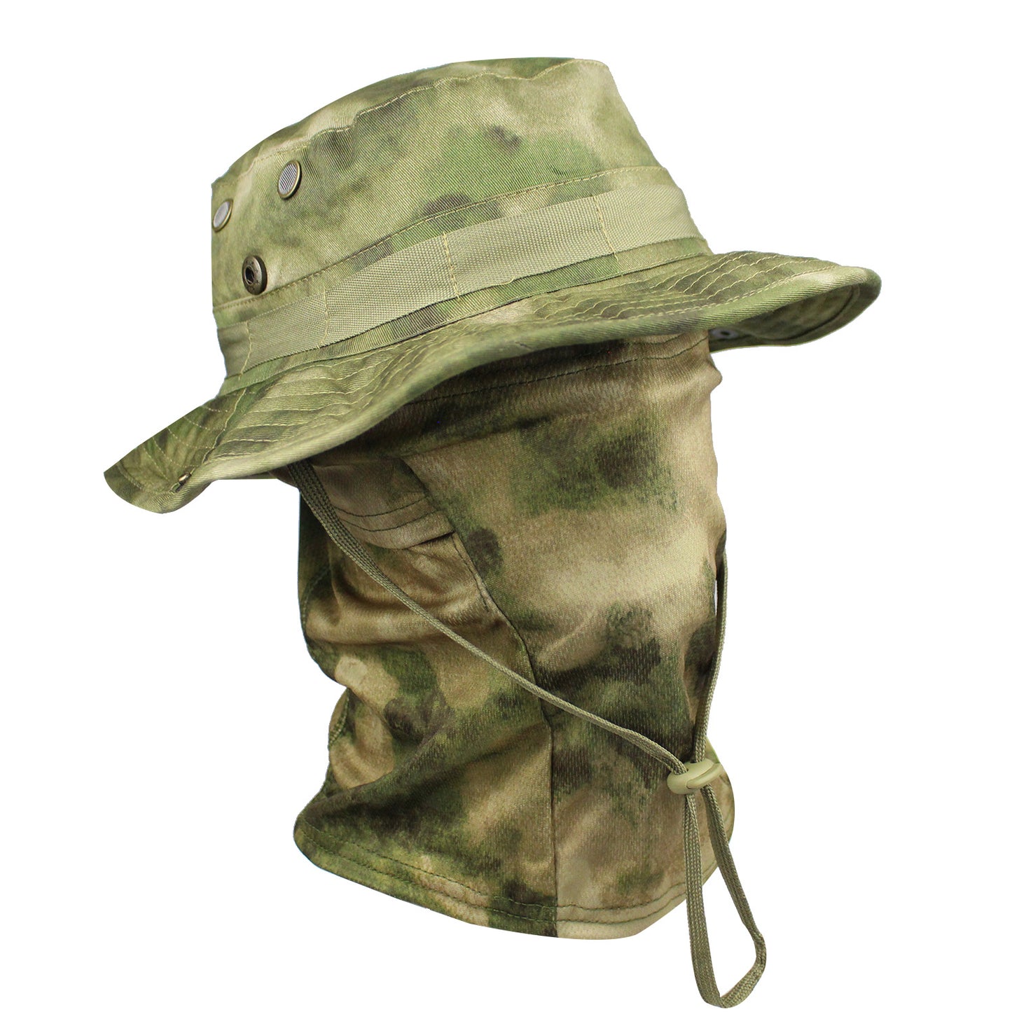Camo Tactical Fisherman Hat  Mountaineering Training Sunshade Round Edge Hat Mask Two-piece Set