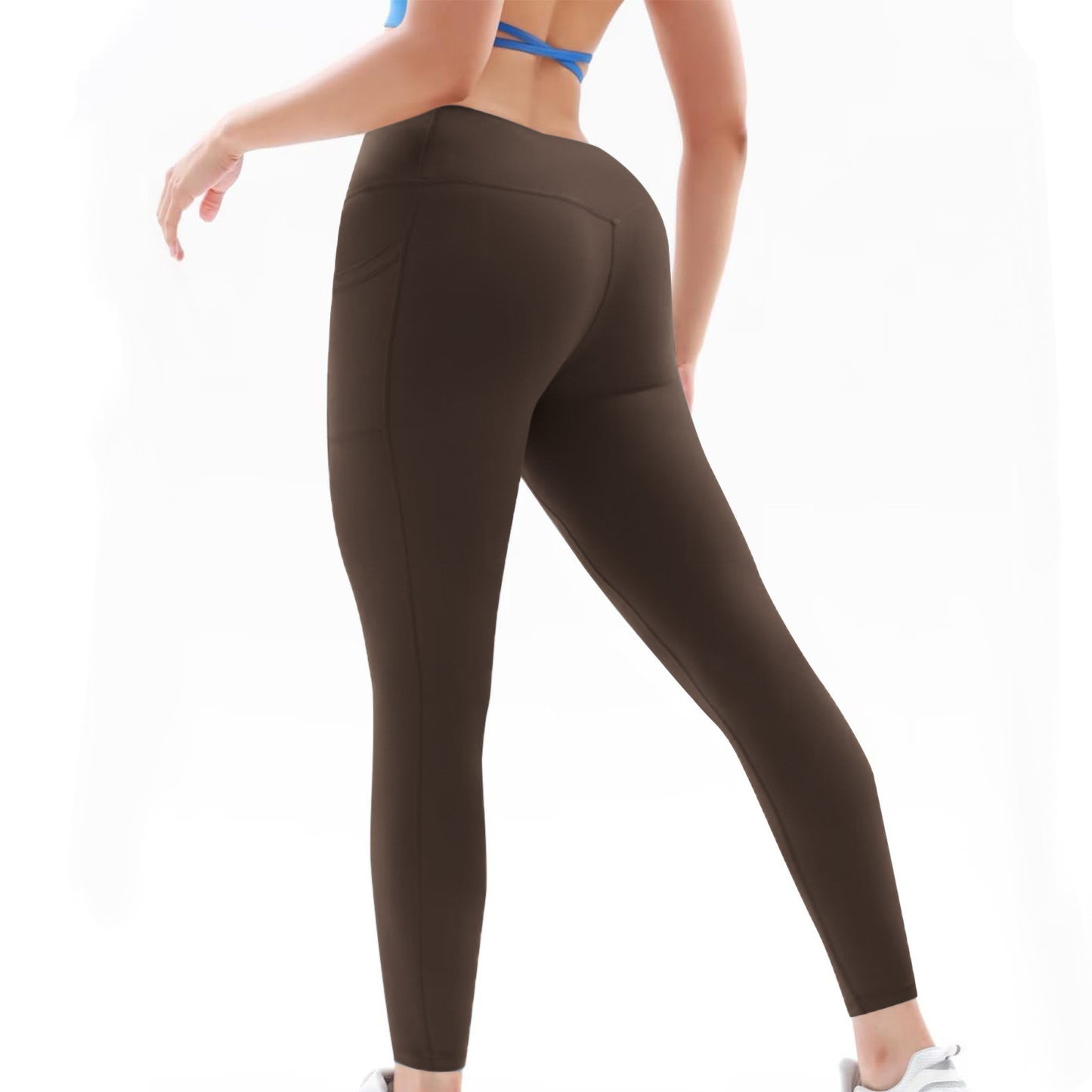 European and American high waist hip lifting nude pocket yoga pants women's running quick-drying fitness pants outer wear slimming fitness sports pants