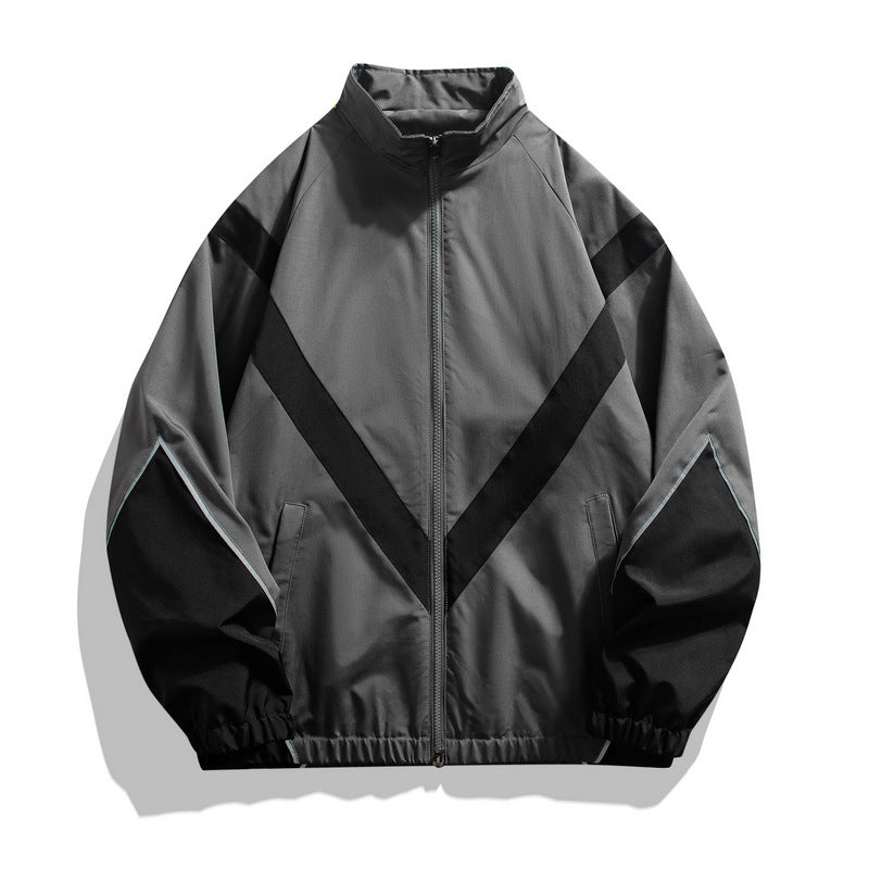 Men's Reflective Patchwork Stand-Collar Jacket – Loose Fit
