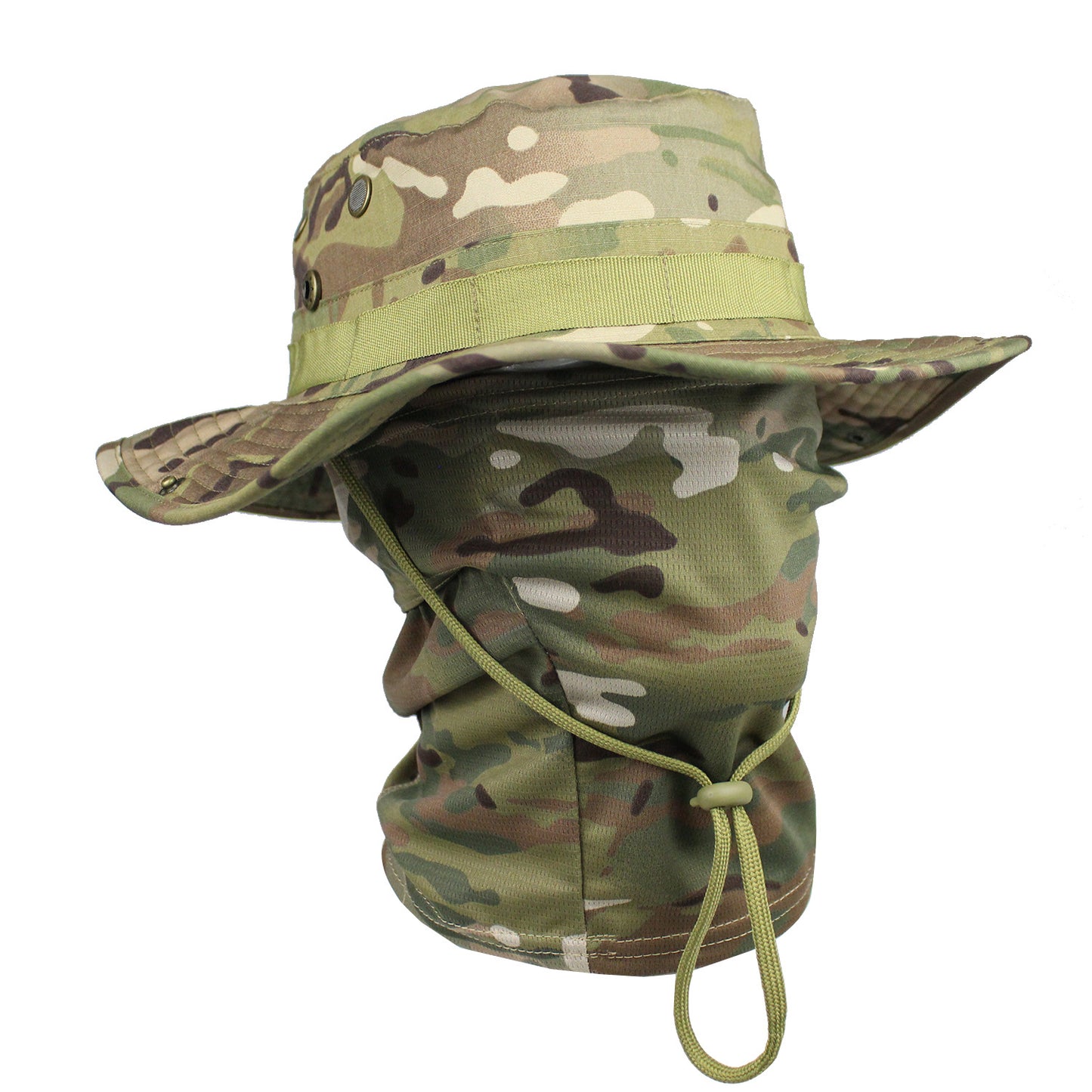 Camo Tactical Fisherman Hat  Mountaineering Training Sunshade Round Edge Hat Mask Two-piece Set