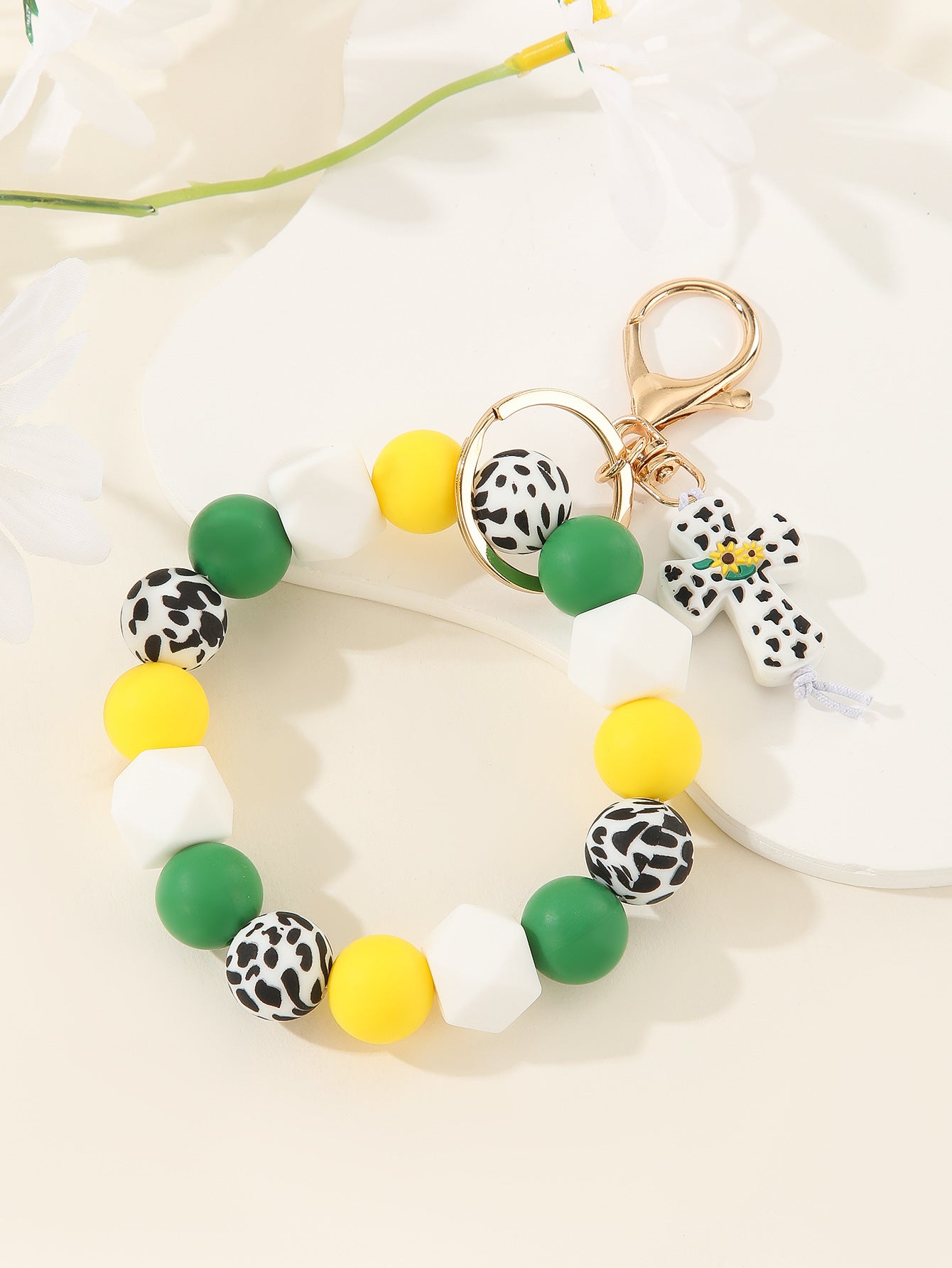 2025 Amazon New Printed Silicone Bead Bracelet Leopard Print Teacher's Day Bead Bracelet Pu Tassel Keychain