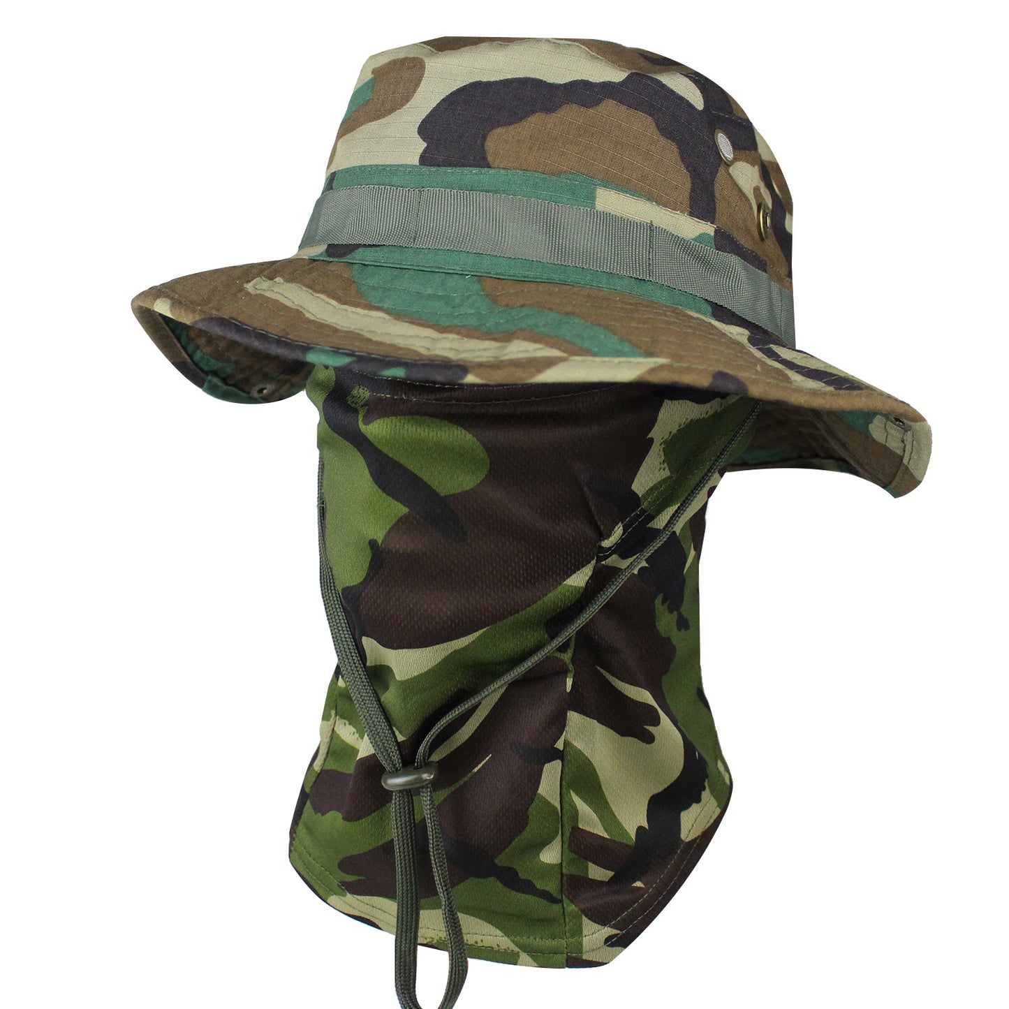 Camo Tactical Fisherman Hat  Mountaineering Training Sunshade Round Edge Hat Mask Two-piece Set