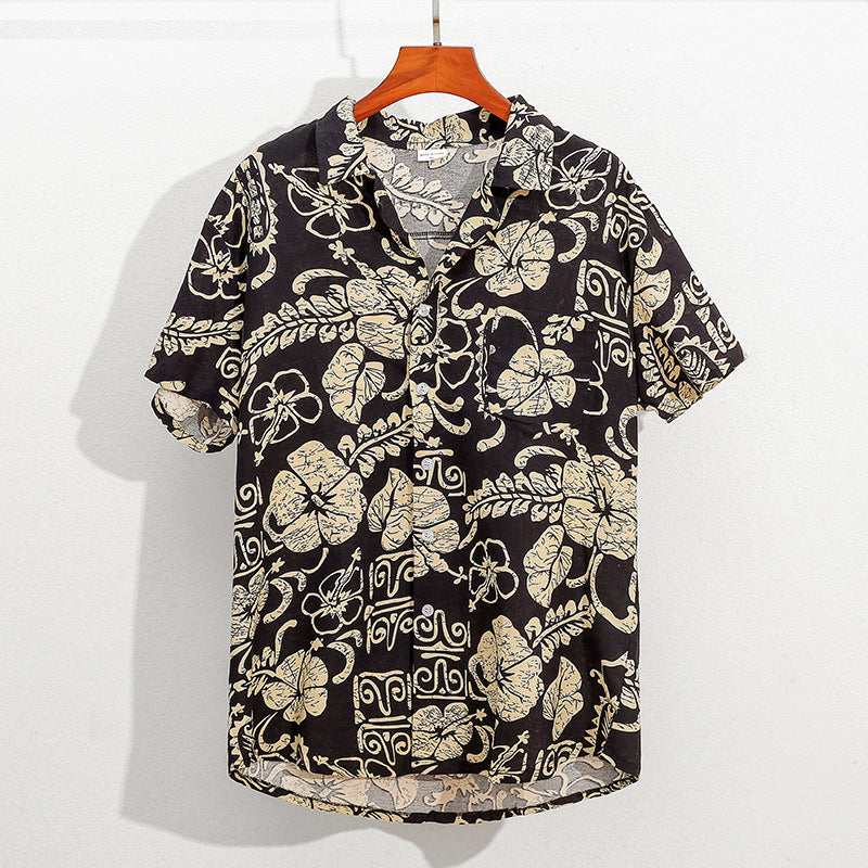 Men's Cotton Linen Printed Beach Shorts