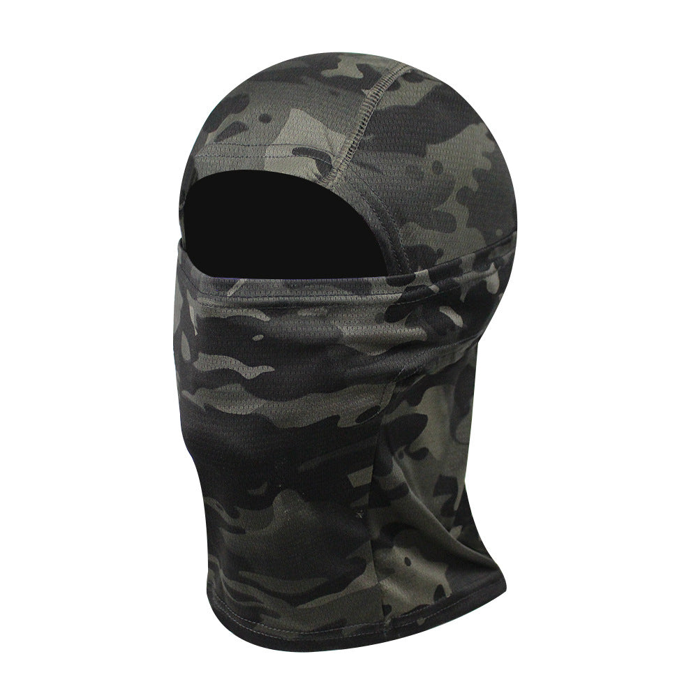 Camo Tactical Fisherman Hat  Mountaineering Training Sunshade Round Edge Hat Mask Two-piece Set