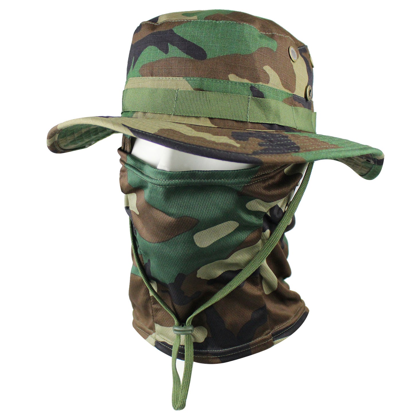 Camo Tactical Fisherman Hat  Mountaineering Training Sunshade Round Edge Hat Mask Two-piece Set