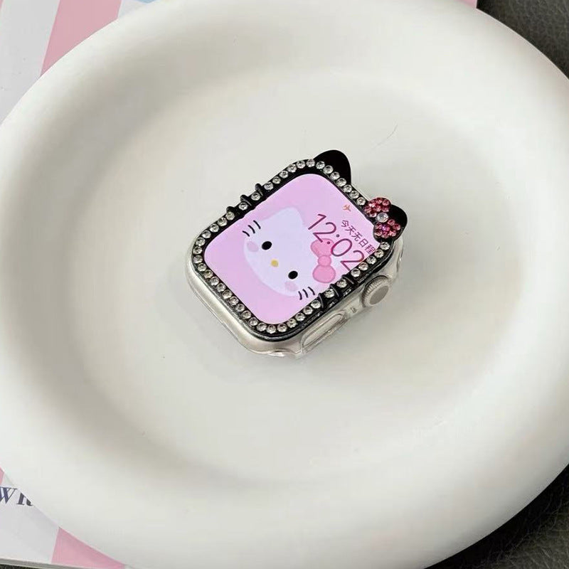 Suitable for AppleWatchS10 diamond kt cat watch case s9 diamond apple case s8/s7 half bag protective case