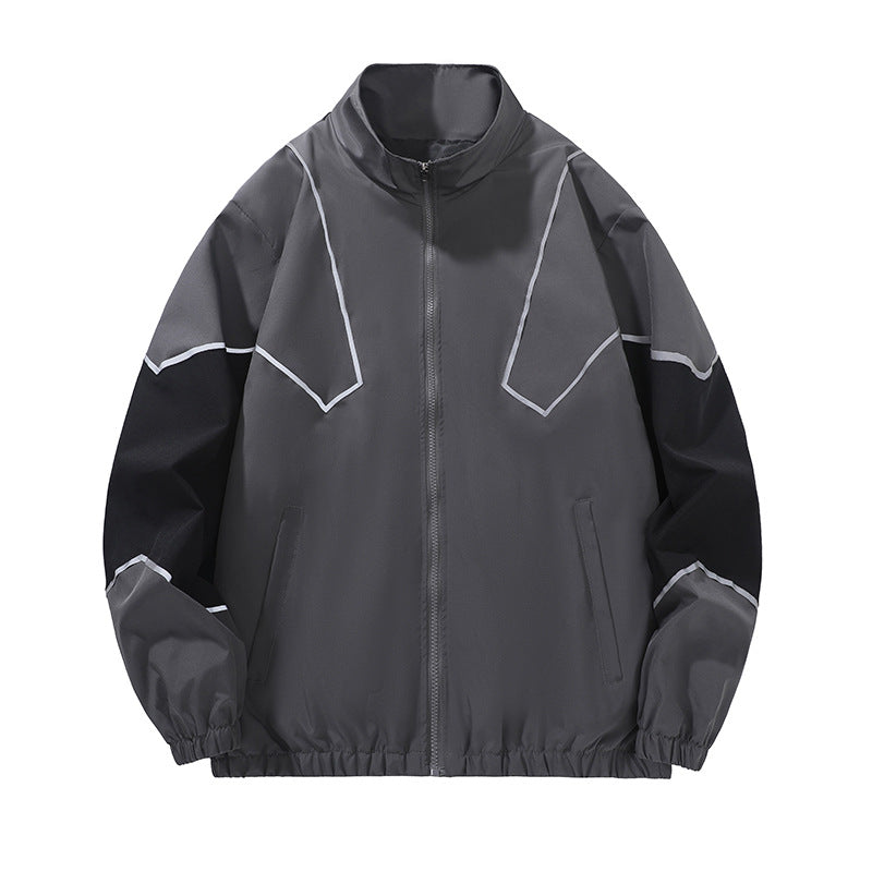 Men's Reflective Patchwork Stand-Collar Jacket – Loose Fit