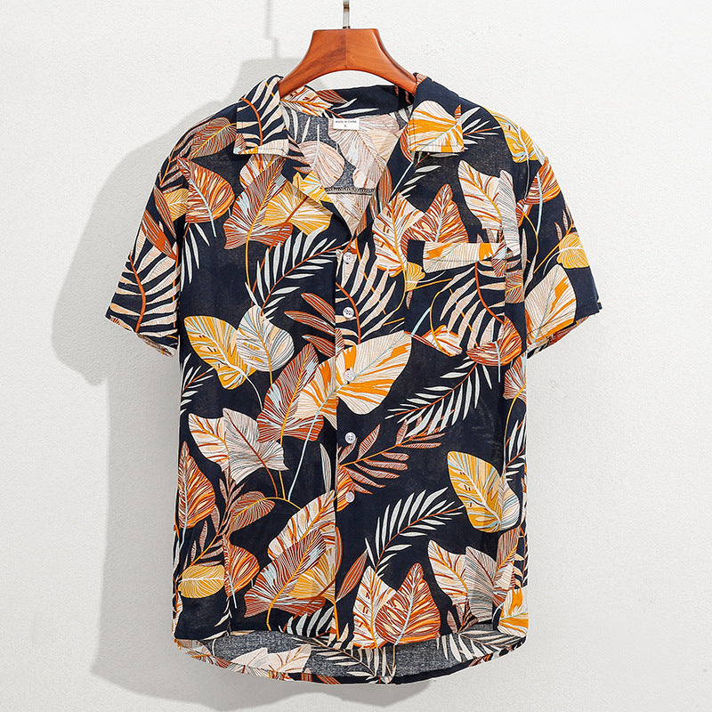 Men's Cotton Linen Printed Beach Shorts