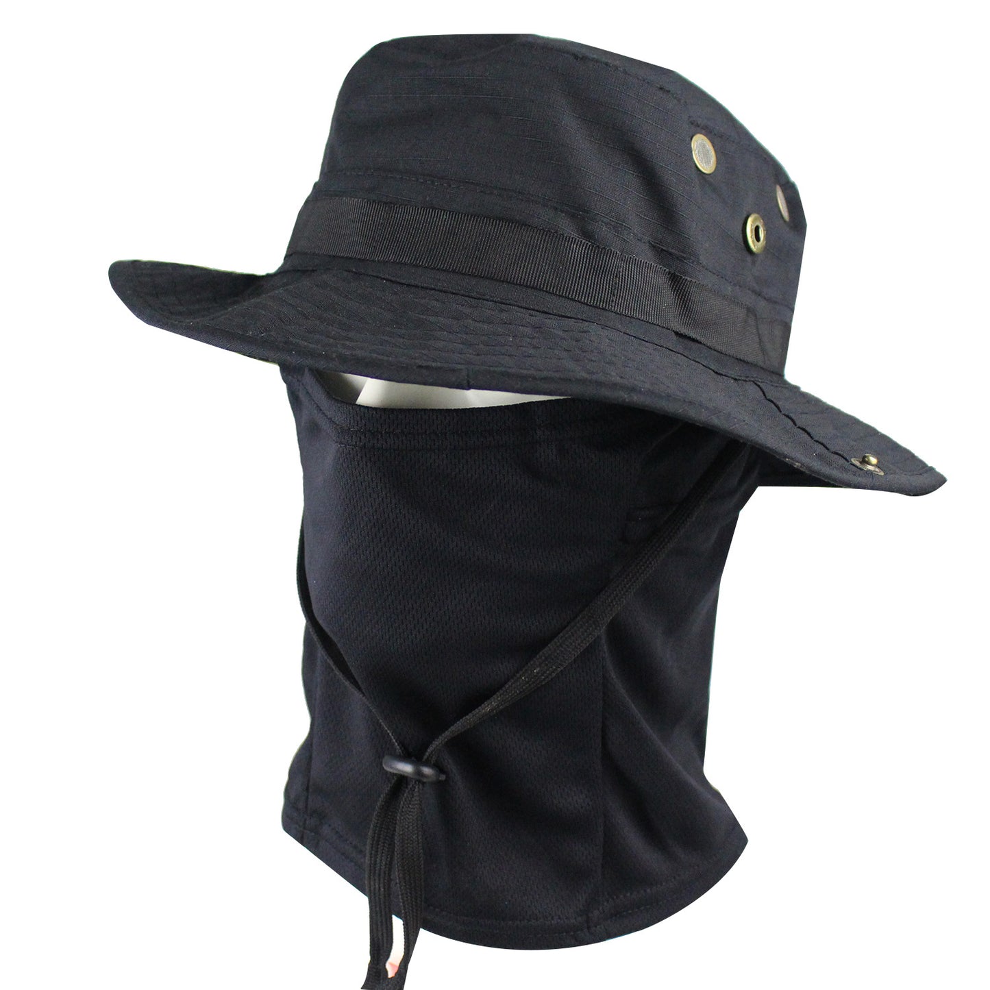 Camo Tactical Fisherman Hat  Mountaineering Training Sunshade Round Edge Hat Mask Two-piece Set
