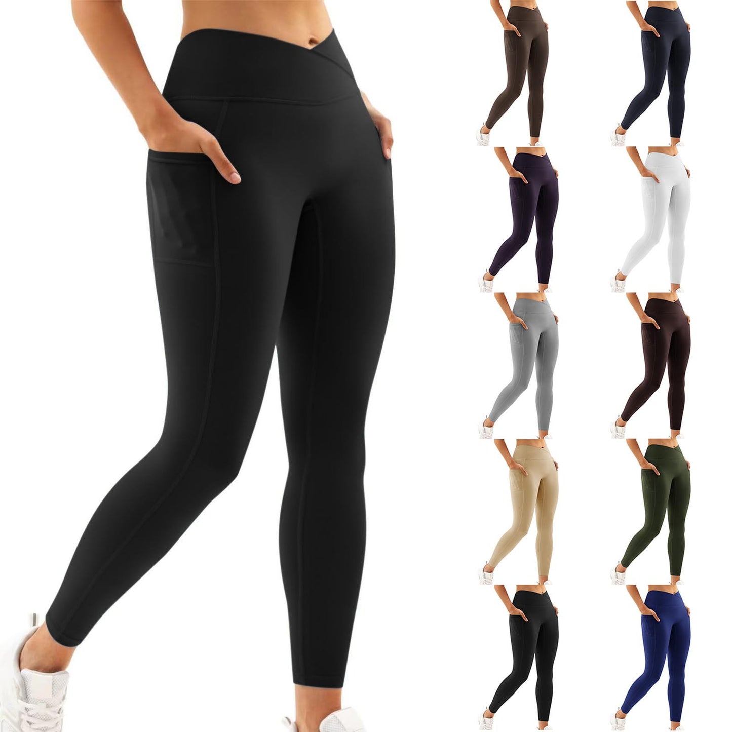 European and American high waist hip lifting nude pocket yoga pants women's running quick-drying fitness pants outer wear slimming fitness sports pants