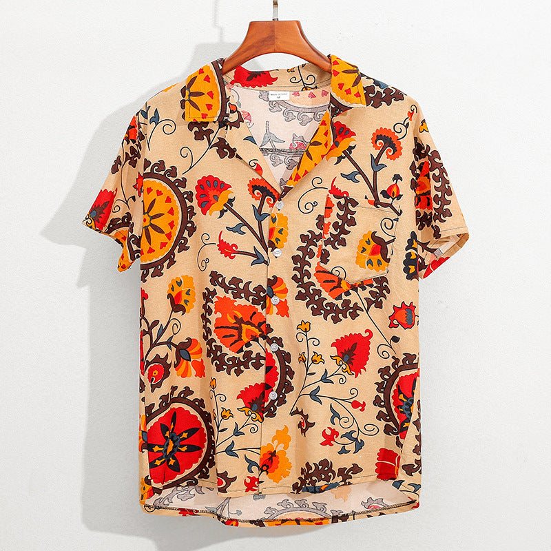 Men's Cotton Linen Printed Beach Shorts