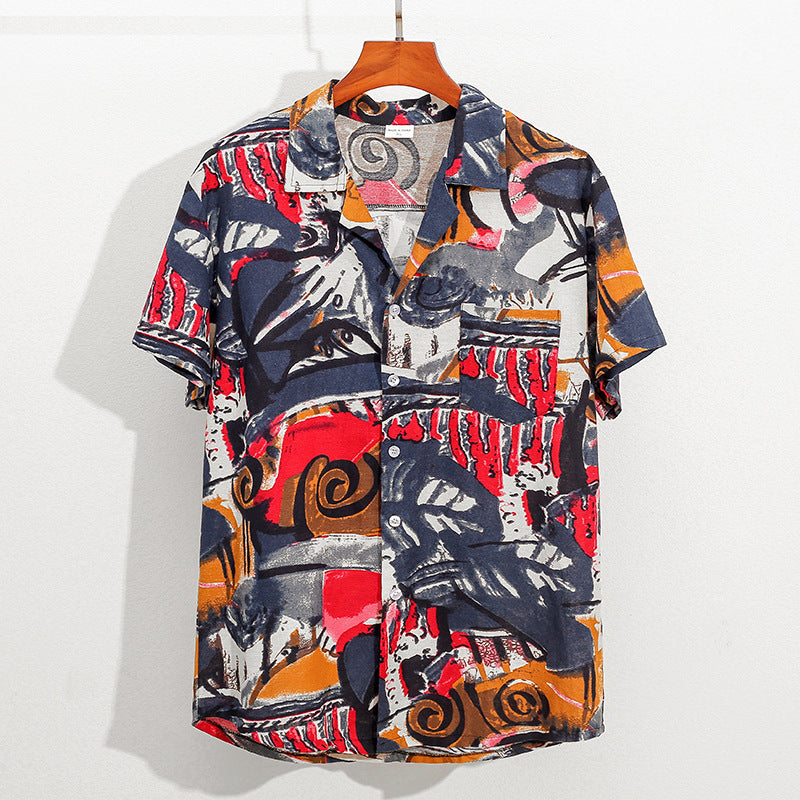 Men's Cotton Linen Printed Beach Shorts