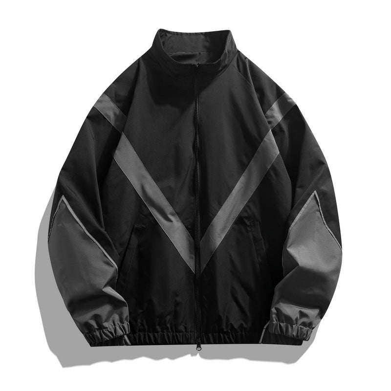 Men's Reflective Patchwork Stand-Collar Jacket – Loose Fit