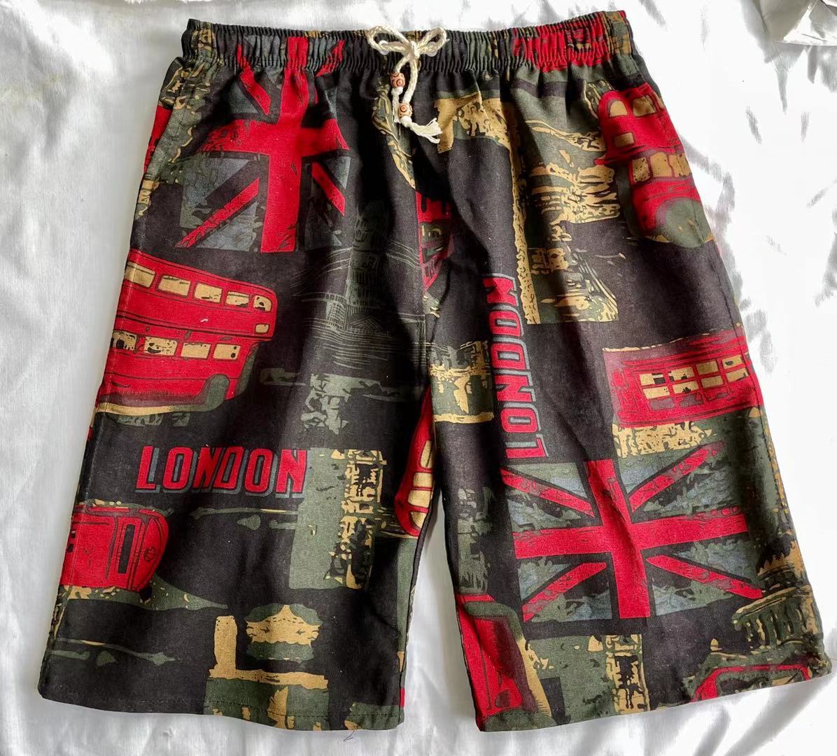 Men's Cotton Linen Printed Beach Shorts